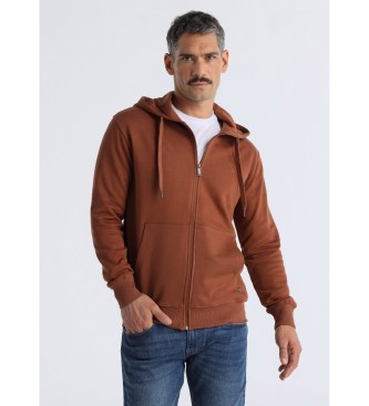 Six Valves para hombre. 560251134 Sudadera básica con capucha y cierre cremallera marrón (L), Casual, Algodón