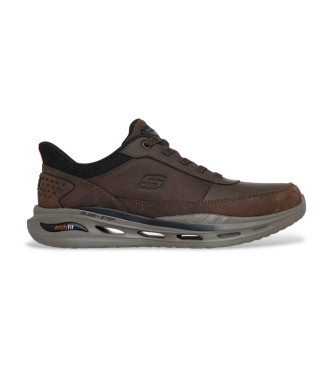 Skechers para hombre. 210981 Zapatillas de Piel Arch Fit Orvan Moxley marrón (44), Plano, Cordones, Casual