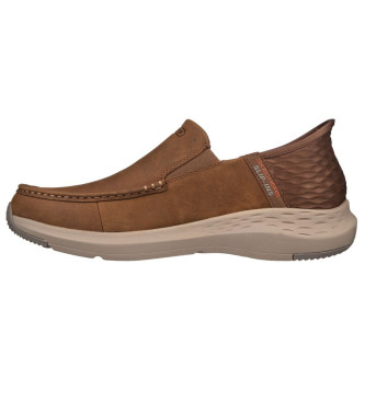Skechers Para Hombre. 204866 Zapatillas De Piel Slip Ins MarróN (44), Plano, Ninguno, Casual-image