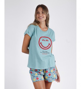 Aznar Innova para mulher. SMILEY Do Things Short Sleeve Pyjama turquoi