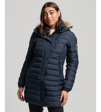 Superdry para mujer. W5011564A Abrigo Acolchado Con Capucha Fuji De Largo Medio marino (XS), Casual, Poliéster