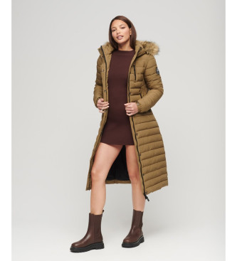 Superdry para mujer. W5011504A Abrigo acolchado ligero con capucha marrón (XS), Casual, Poliéster, Sostenible