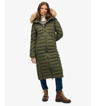Superdry para mujer. W5012001A Abrigo Fuji Faux Fur Hooded Longline verde (S), Casual, Poliéster