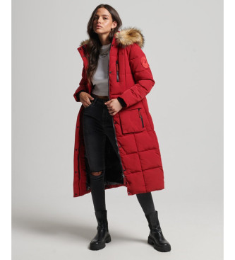 Superdry para mujer. W5010370A Abrigo largo de pelo sintético Everest rojo (S), Casual, Poliéster, Sostenible