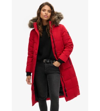 Superdry para mujer. W5011566A Abrigo Largo Acolchado Everest rojo (S), Casual, Poliéster