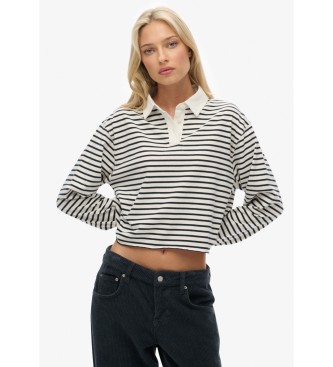 Superdry para mujer. W6012175A Polo Stripe Rugby beige (S), Casual, Algodón, Manga larga