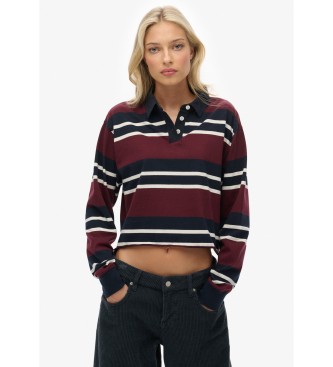 Superdry para mujer. W6012175A Polo Stripe Rugby burdeos (S), Casual, Algodón, Manga larga