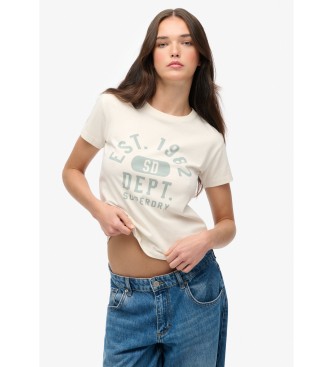 Superdryvoor vrouwen. W1011604A Athletic T-shirt met pasvorm gebroken wit (XS), Casual, Katoen, Korte mouwen
