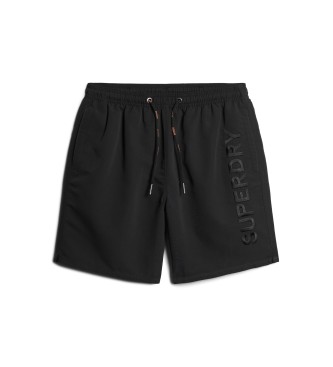 Superdry para hombre. M3010227A Bañador bordado Premium negro (S), Beachwear, Sostenible, Poliéster reciclado