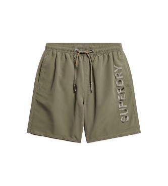 Superdry para hombre. M3010227A Bañador bordado Premium verde (XXL), Beachwear, Poliéster Reciclado, Sostenible