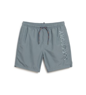 Superdry para hombre. M3010227A Bañador bordado Premium gris (L), Beachwear, Sostenible, Poliéster reciclado