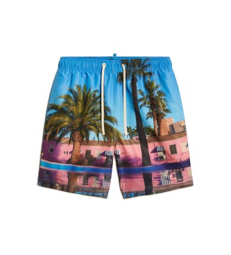 Superdry para hombre. M3010233A Bañador con estampado fotográfico en material reciclado azul (S), Beachwear, Sostenible, Poliéster reciclado
