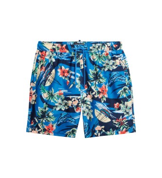 Superdry para hombre. M3010232A Bañador con estampado hawaiano reciclado azul (M), Beachwear, Sostenible, Poliéster reciclado