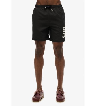 Superdry para hombre. M3010247A Bañador de 43,2 cm con logotipo Sportswear negro (L), Beachwear, Poliéster Reciclado, Sostenible