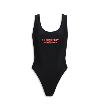 Superdry para mujer. W3010385A Bañador elástico con espalda pronunciada negro (L), Beachwear, Poliéster Reciclado, Sostenible