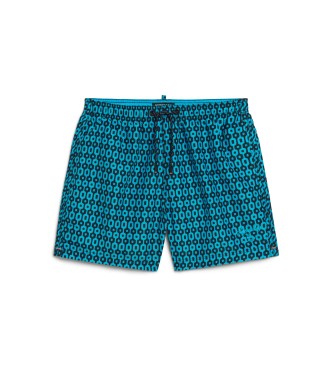 Superdry para hombre. M3010231A Bañador estampado confeccionado en material reciclado azul (S), Beachwear, Sostenible, Poliéster reciclado