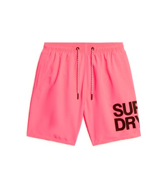 Superdry für Herren. M3010228A Badeanzug aus Sportbekleidung mit Logo aus recyceltem Material, rosa (XL), Strandbekleidung, Nachhaltig, Recy