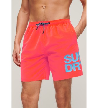 Superdry para hombre. M3010228A Bañador Sportswear de 43,2 cm con logo coral (S), Naranja, Beachwear, Poliéster Reciclado, Sostenible