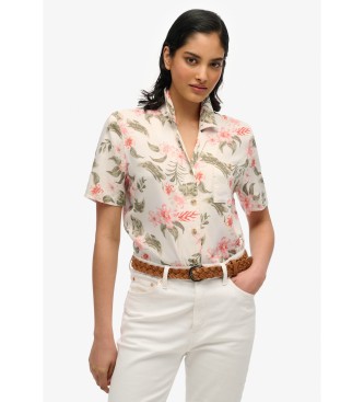 Superdry para mujer. W4010464A Camisa Resort blanco roto (XS), Casual, Viscosa, Manga corta