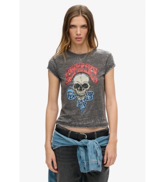 Superdry para mujer. W1011544A Camiseta Motera Rock gris (XS), Casual, Poliéster, Manga corta