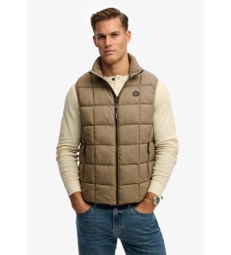 Superdry para hombre. M5012342A Chaleco Quilt Fuji marrón (L), Casual, Sostenible, Nylon reciclado