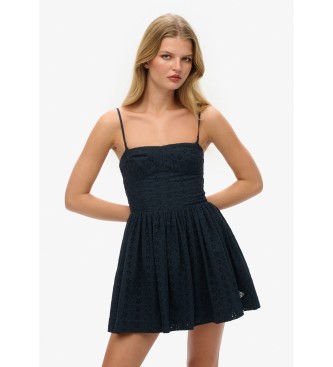 Superdry para mujer. W8012023A Vestido Broderie Cami Mini marino (L), Casual, Algodón, Sin mangas / Tirantes