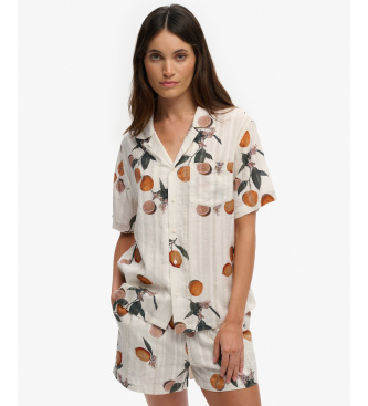 Superdry para mujer. W4010586A Camisa Beach Printed beige (S), Casual, Algodón, Manga corta