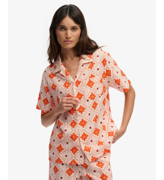 Superdry para mujer. W4010586A Camisa Beach Printed naranja (L), Casual, Algodón, Manga corta