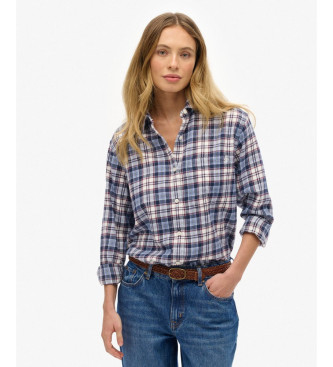 Superdry para mujer. W4010500A Camisa Check Flannel Boyfriend azul (L), Casual, Algodón, Manga larga