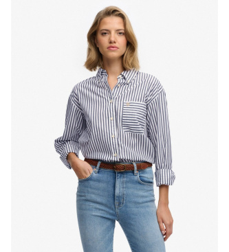Superdry para mujer. W4010541A Camisa Poplin Relaxed marino (XXS), Casual, Algodón, Manga larga
