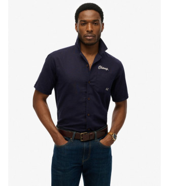 Superdry para hombre. M4011007A Camisa Resort Merchant Store marino (XL), Casual, Lino, Manga corta