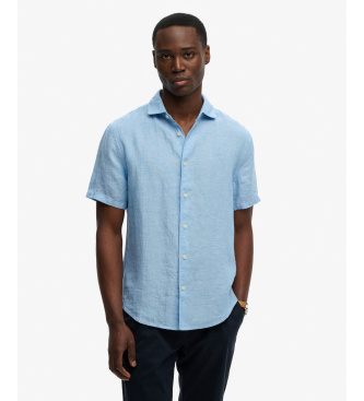 Superdry para hombre. M4011104A Camisa Riviera azul claro (M), Casual, Lino, Manga corta