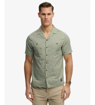 Superdry para hombre. M4011130A Camisa Printed verde (M), Casual, Algodón, Manga corta