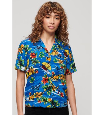 Superdry Para Mujer. W4010419A Camisa Beach Resort Azul (L), Casual, Viscosa, Manga Corta-image