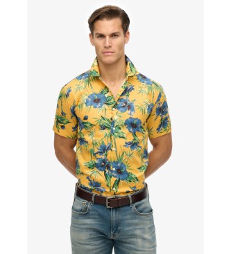 Superdryvoor mannen. M4010947A Hawaïaans overhemd geel (M), Casual, Modaal, Korte mouwen