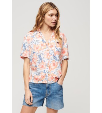 Superdry para mujer. W4010371A Camisa con logotipo Vintage Logo Beach Resort rosa (XXS), Casual, Viscosa, Manga corta