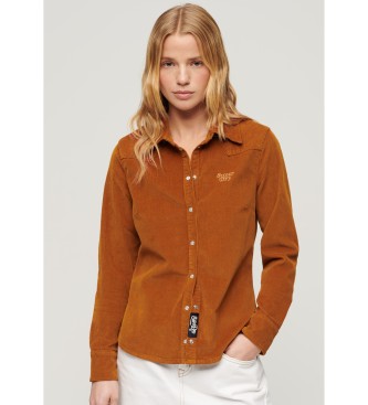 Superdry para mujer. W4010398A Camisa de pana Western marrón (XS), Casual, Algodón, Manga larga