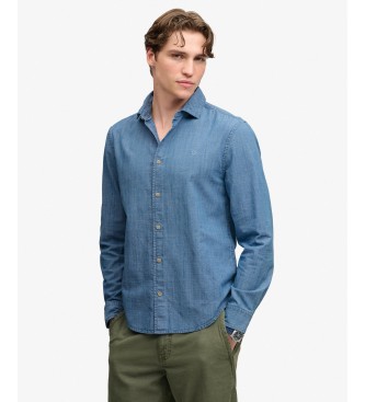 Superdry para hombre. M4011110A Camisa Essentials Chambray azul (L), Casual, Algodón, Manga larga, Marino