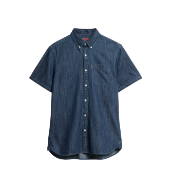 Superdryvoor Mannen. M4010998A Essentieel Denim Shirt Met Korte Mouw (S), Blauw, Casual, Katoen, Korte Mouwen