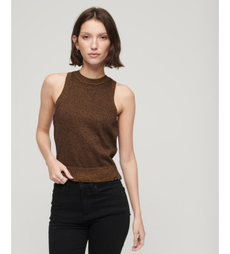 Superdry para mujer. W6110438A Camiseta de lana merina sin mangas con cuello redondo marrón (XL), Casual, Sin mangas / Tirantes