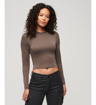 Superdry para mujer. W6011737A Camiseta con Espalda Abierta marrón (L), Casual, Modal, Manga larga