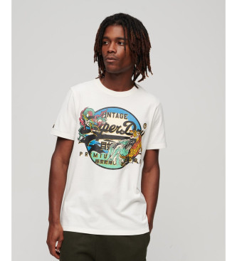 Superdry para hombre. M1011861A Camiseta gráfica con logotipo japonés Vintage blanco (L), Casual, Algodón, Manga corta
