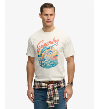 Superdry para hombre. M1012355A Camiseta Maritime blanco roto (S), Casual, Algodón, Manga corta