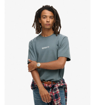 Superdry para hombre. M1012028A Camiseta micrologotipo estampado azul (L), Casual, Algodón, Manga corta