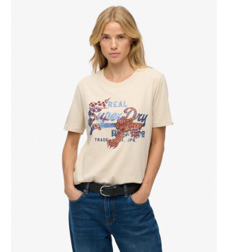 Superdry para mujer. W1011772A Camiseta Tokyo Vintage beige (XS), Casual, Algodón, Manga corta