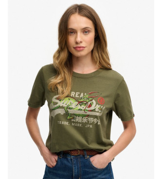Superdry para mujer. W1011772A Camiseta Tokyo Vintage verde (S), Casual, Algodón, Manga corta