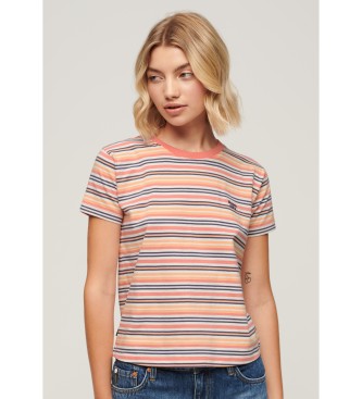Superdry para mujer. W1011428A Camiseta ajustada a rayas con logotipo Essential coral (XL), Casual, Manga corta, Algodón Orgánico, Sostenibl