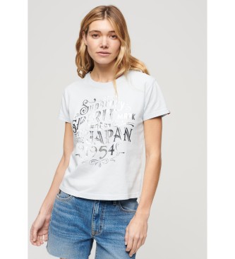Superdry - pour femme. t-shirt m?tallis? bleu clair workwear