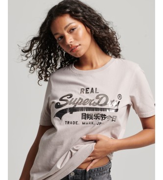 Superdry - pour femme. t-shirt avec bordures et logo vintage beige