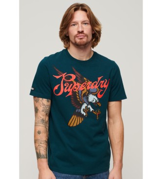 Superdry - pour homme. t-shirt avec motif de tatouage script vert